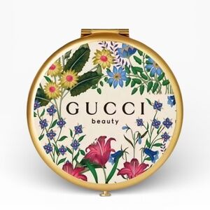 Gucci Beauty Floral Gold Compact Mirror with Snap Pouch NIP